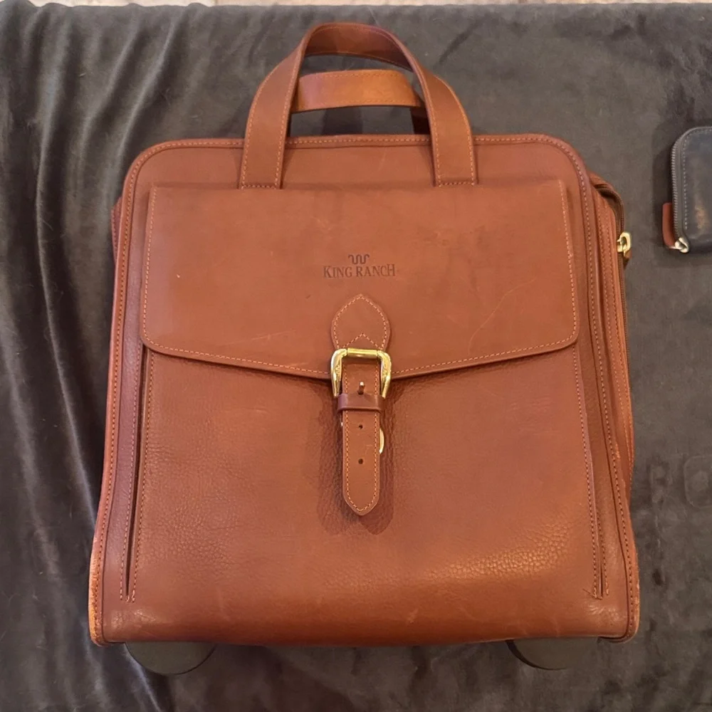 Brown Genuine King Ranch Leather Rolling Laptop Bag